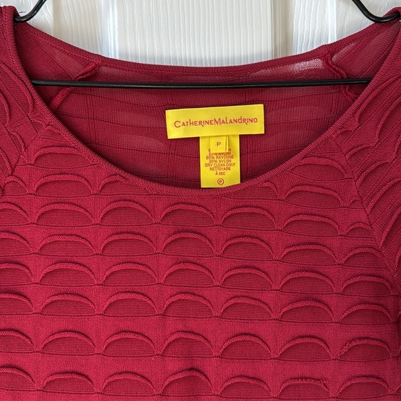 Catherine Malandrino P 3/4 sleeve Scallop wave textured Dress Red - Picture 2 of 8